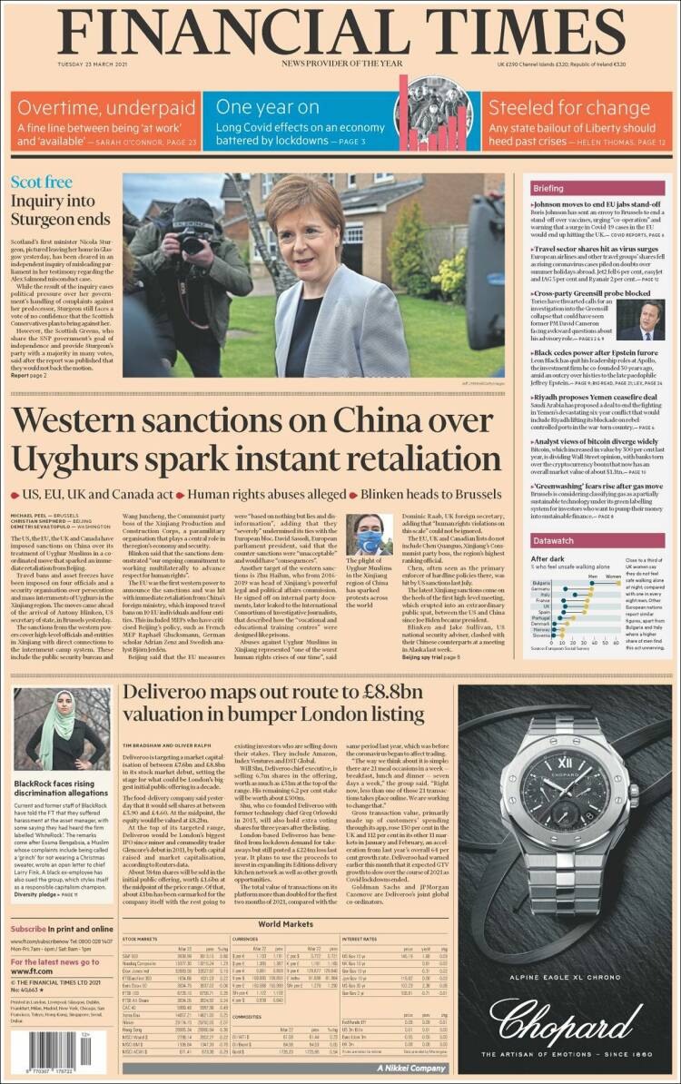 Portada de Financial Times (Reino Unido)