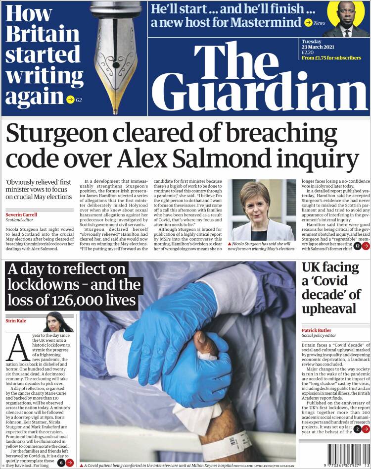 Portada de The Guardian (Reino Unido)
