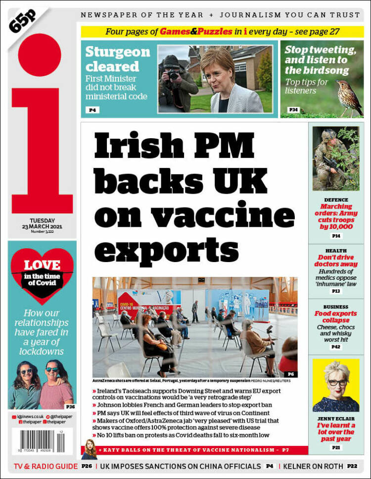 Portada de The i (Reino Unido)