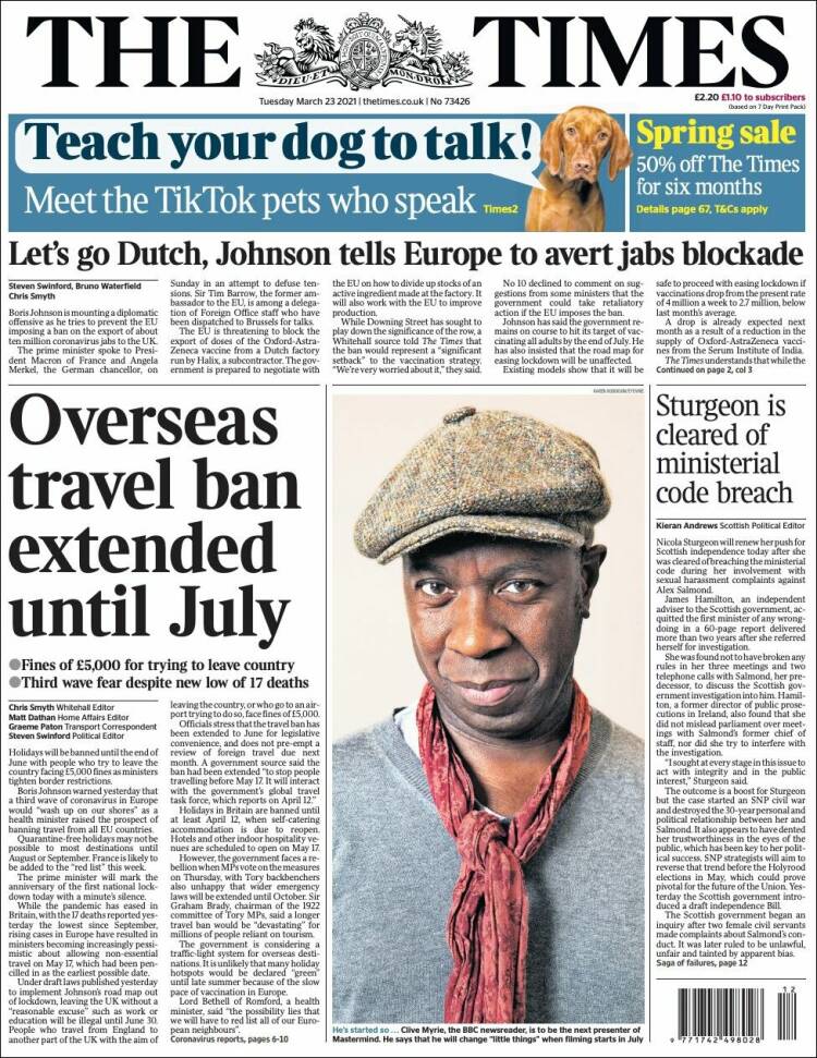 Portada de The Times (Reino Unido)