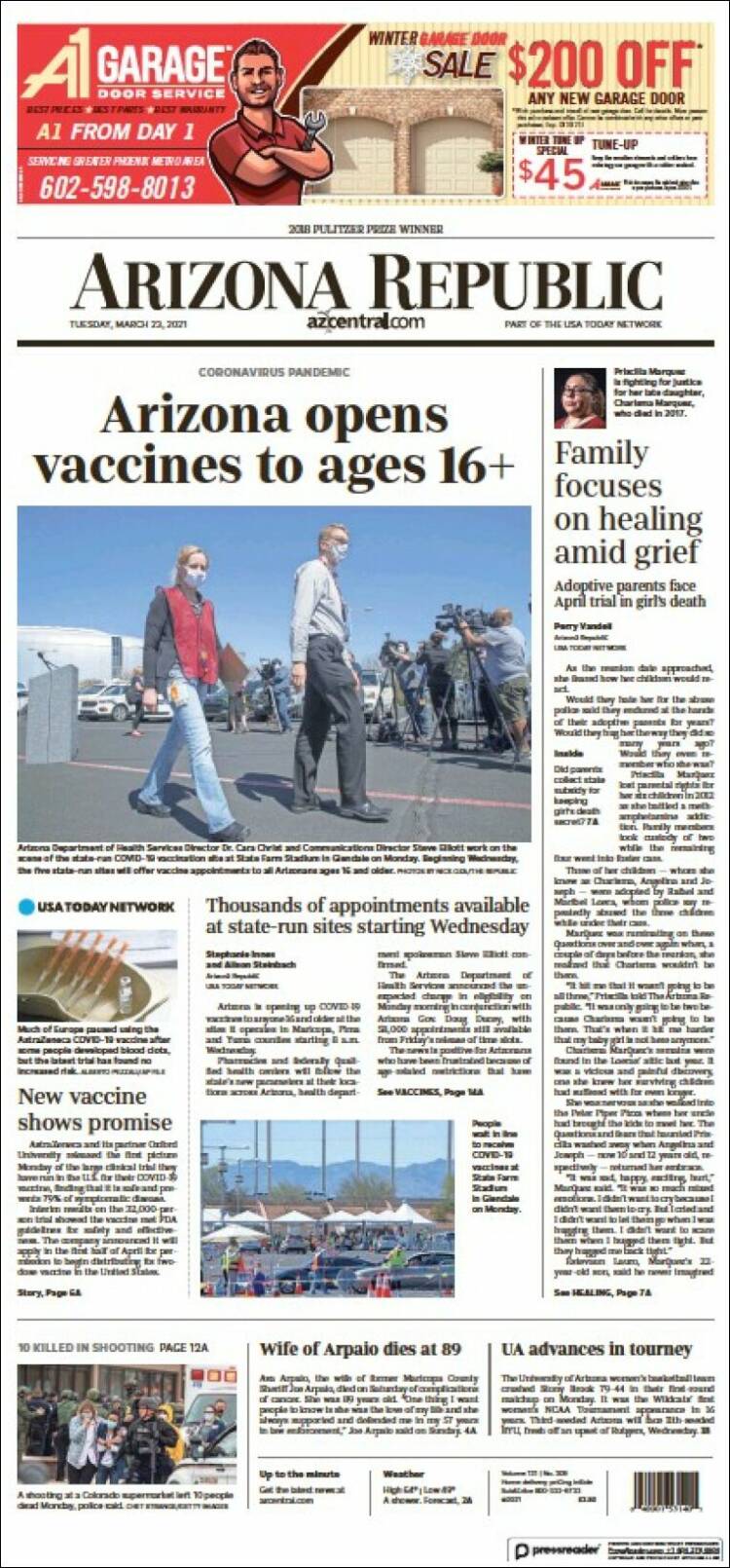 Portada de Arizona Republic News (USA)