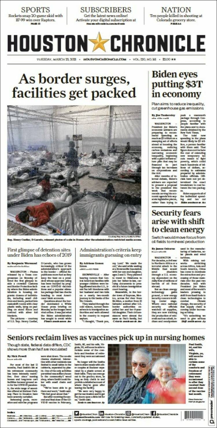 Portada de Houston Chronicle (USA)