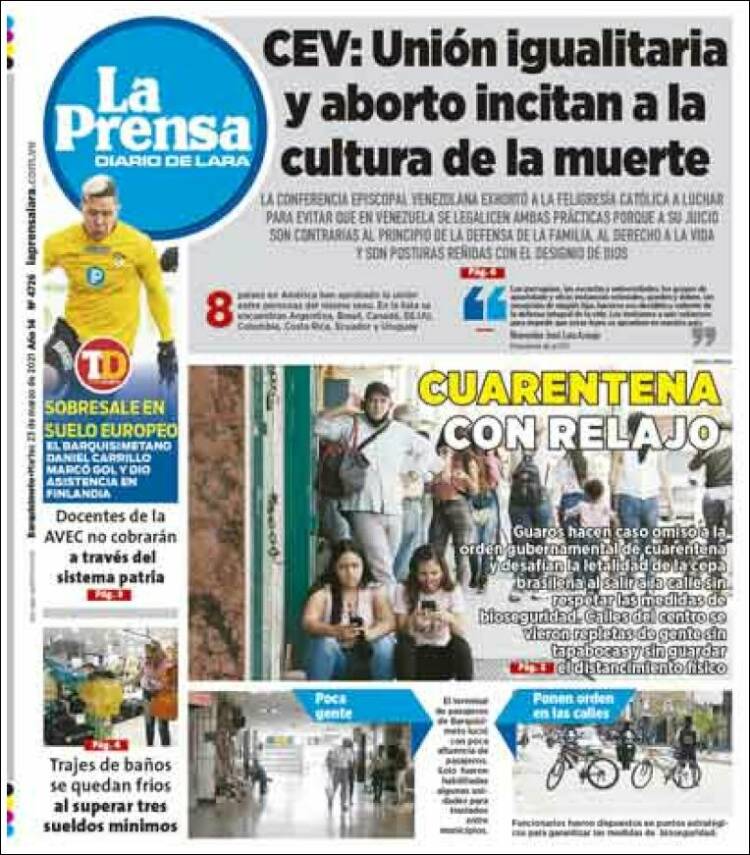 Portada de La Prensa de Lara (Venezuela)