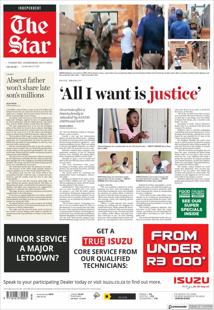 Portada de The Star (Sud&aacute;frica)