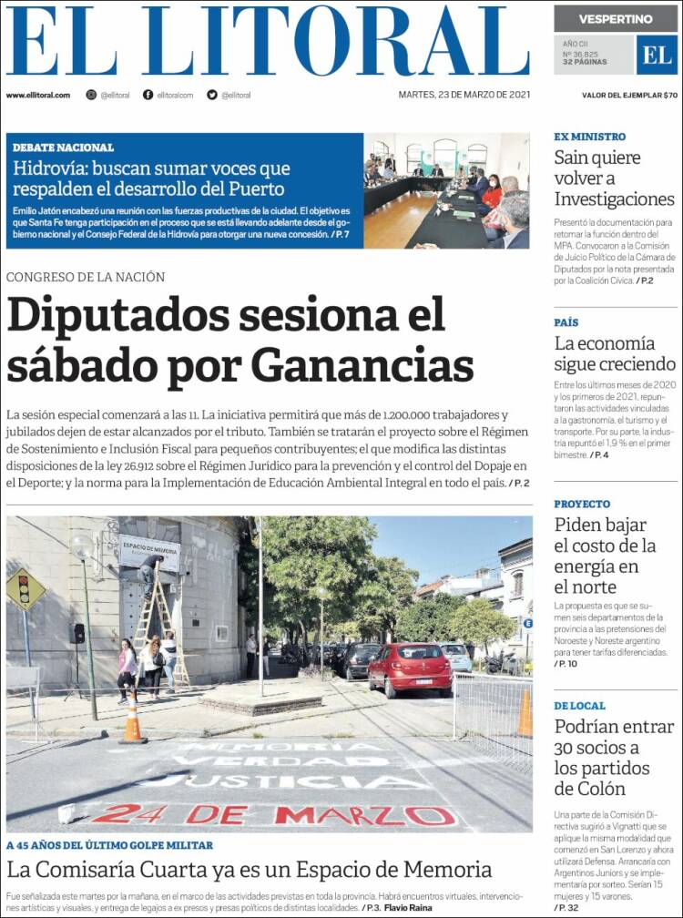 Portada de Diario El Litoral (Argentina)