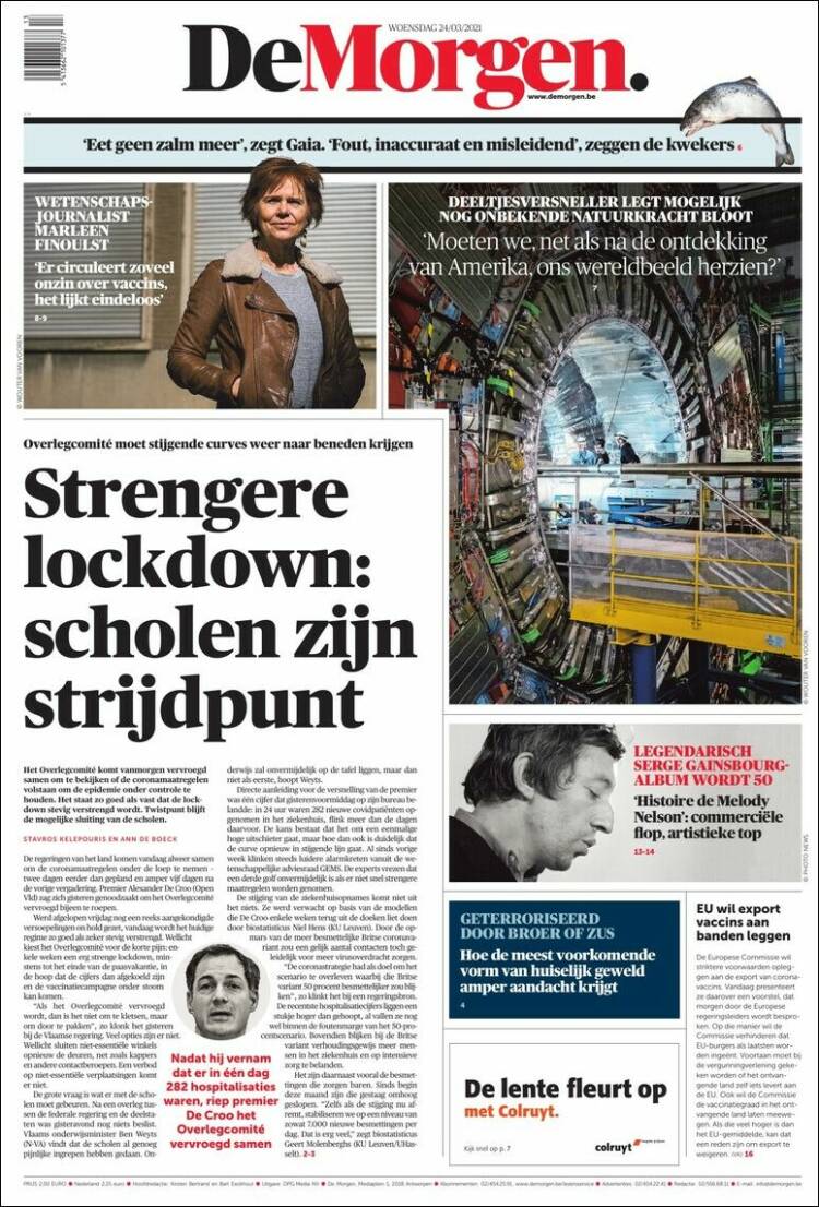 Portada de De Morgen (Bélgica)