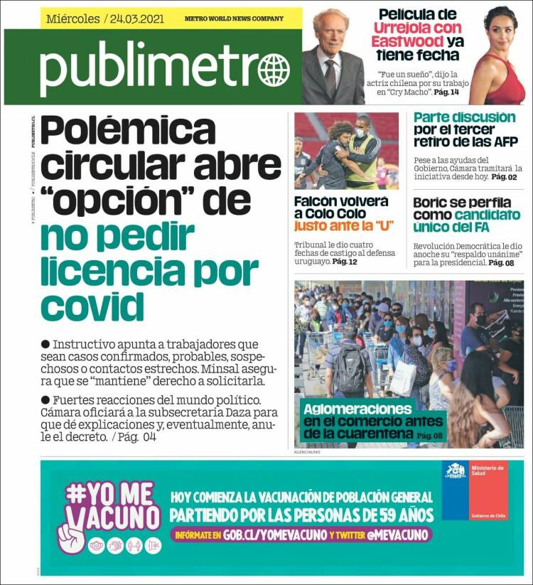 Portada de Publimetro (Chile)