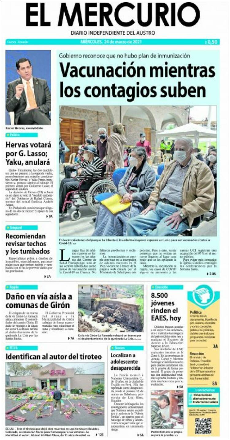 Portada de Diario El Mercurio (Ecuador)