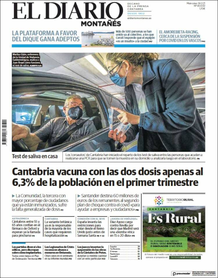 Portada de El Diario Montañés (España)