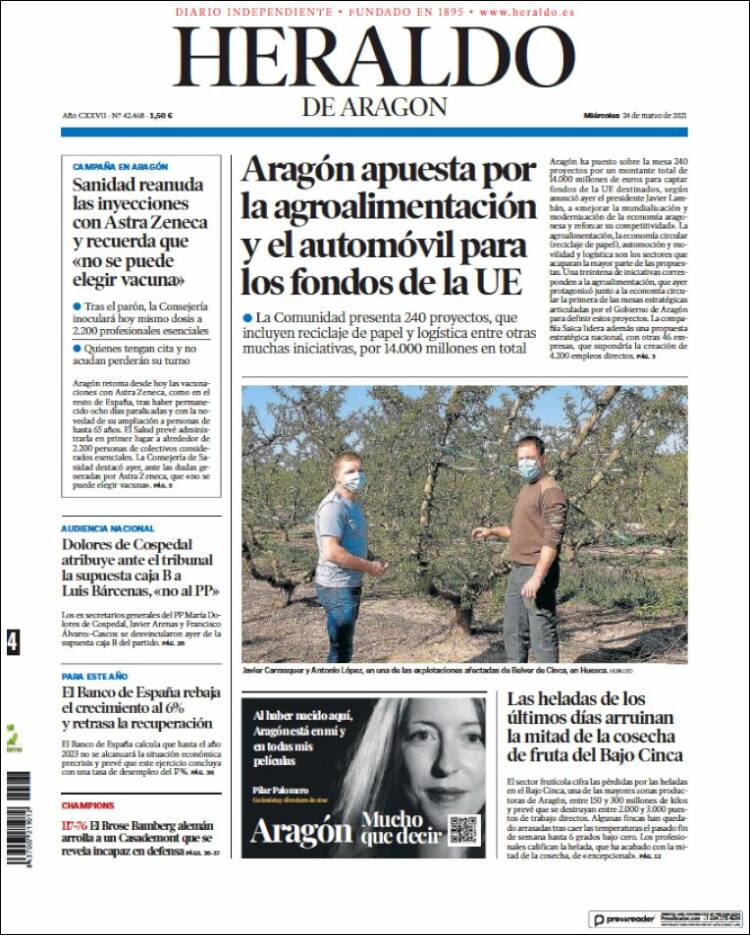 Portada de Heraldo de Aragón (España)