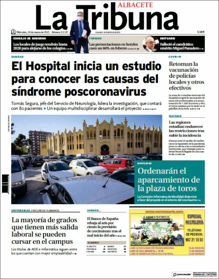 Portada de La Tribuna de Albacete (España)