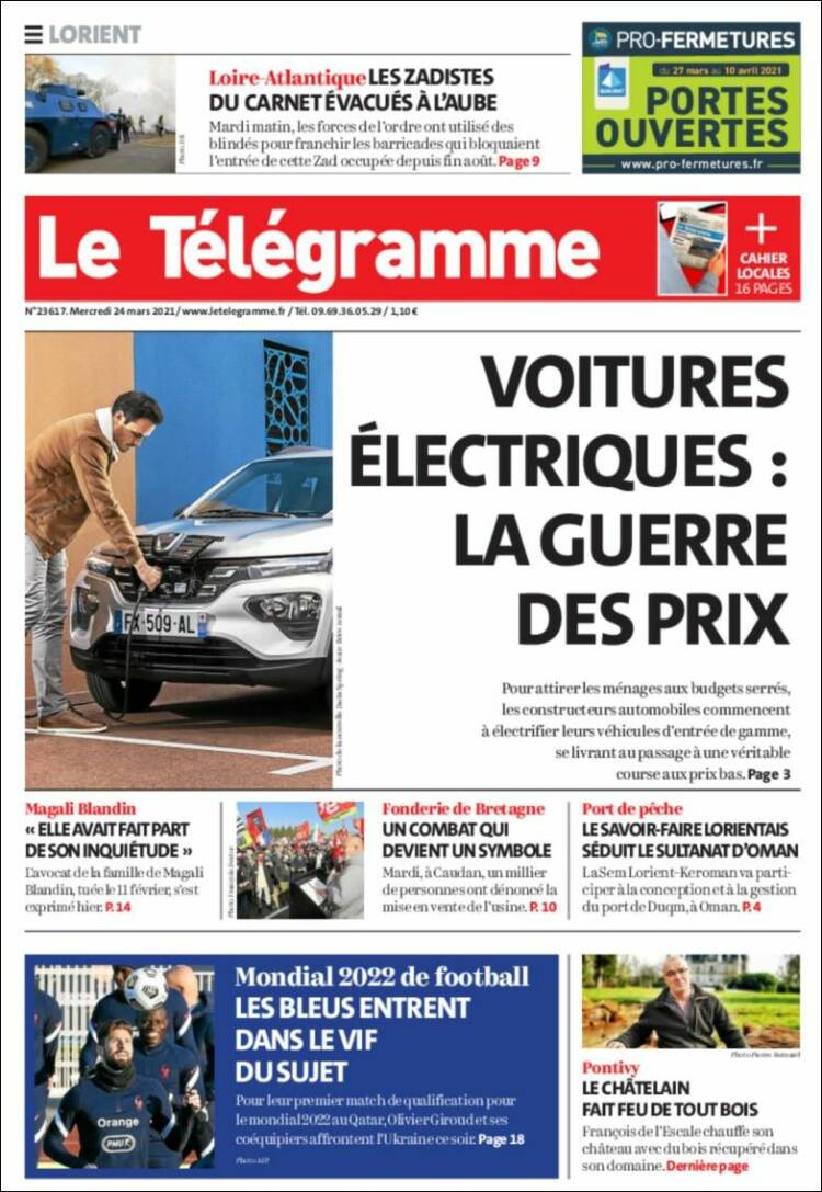 Portada de Télégramme (Francia)