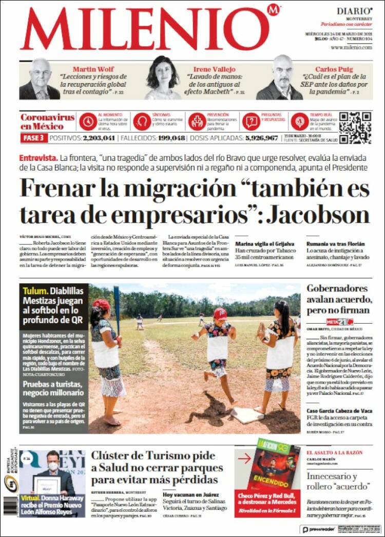 Portada de Milenio de Monterrey (México)