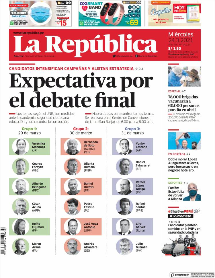 Portada de La Republica (Peru)