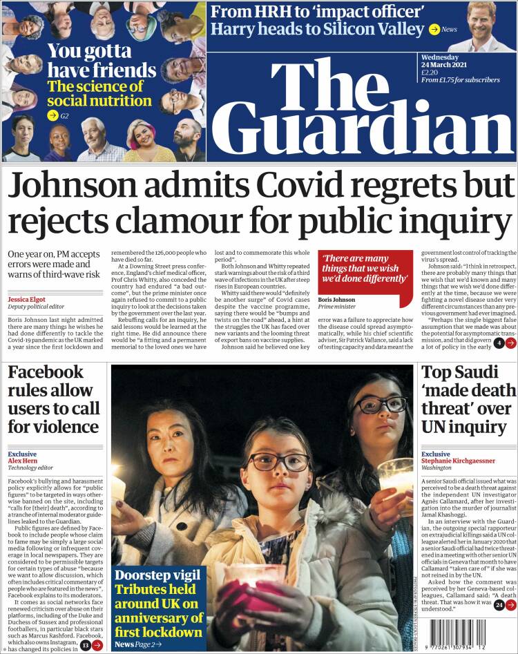 Portada de The Guardian (Reino Unido)