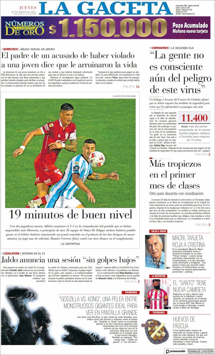 Portada de La Gaceta (Argentina)