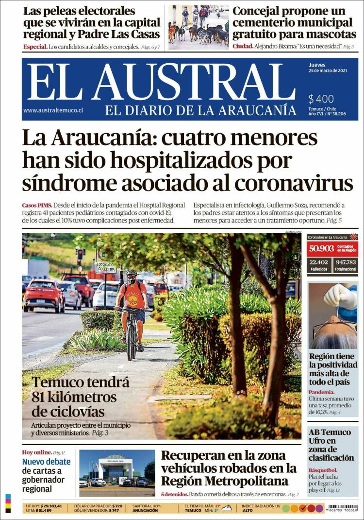 Portada de El Austral de Temuco (Chile)
