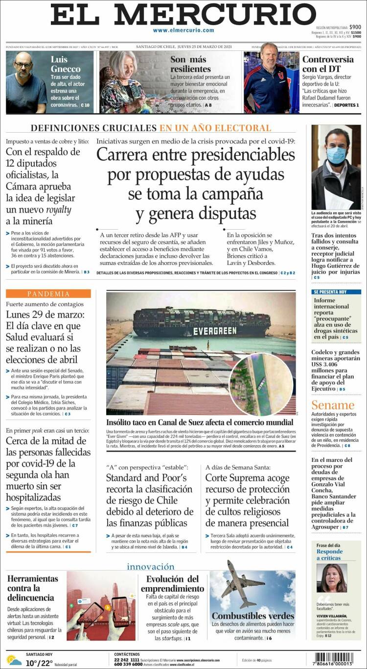 Portada de El Mercurio (Chile)