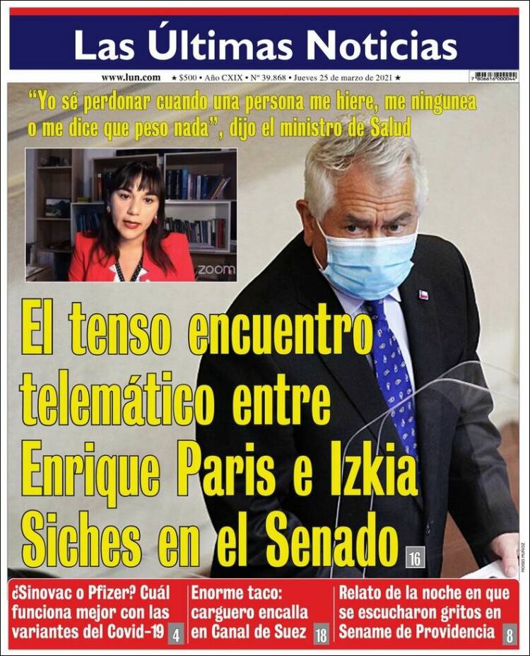 Portada de Las Últimas Noticias (Chile)