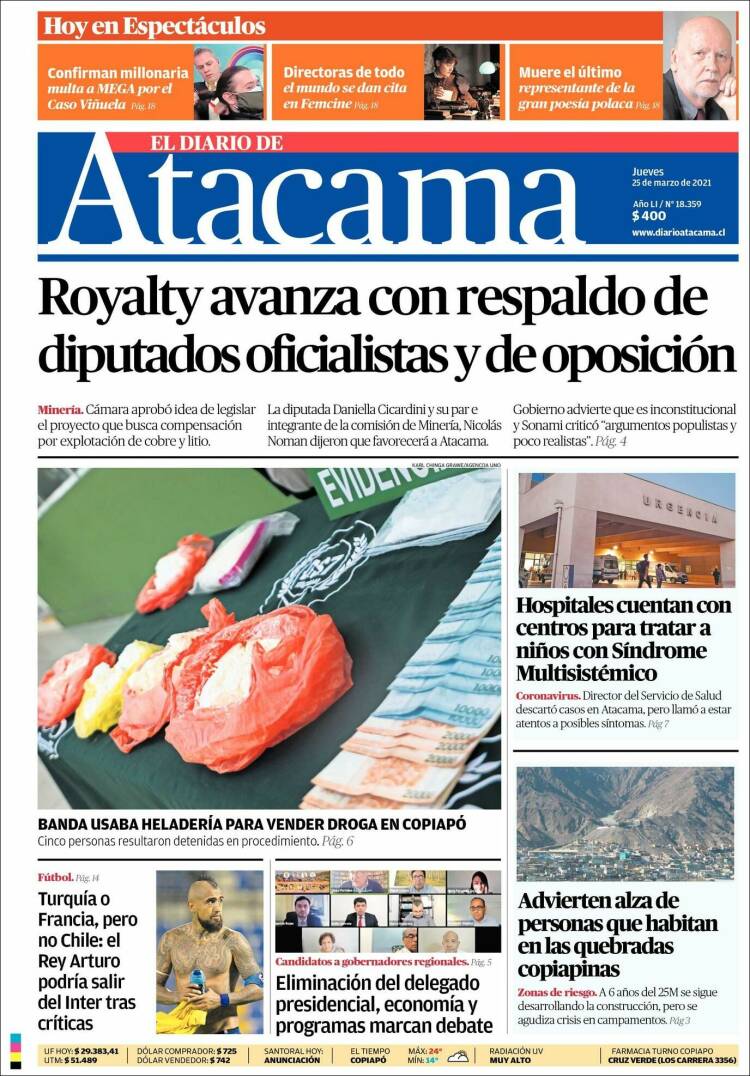 Portada de Diario de Atacama (Chile)