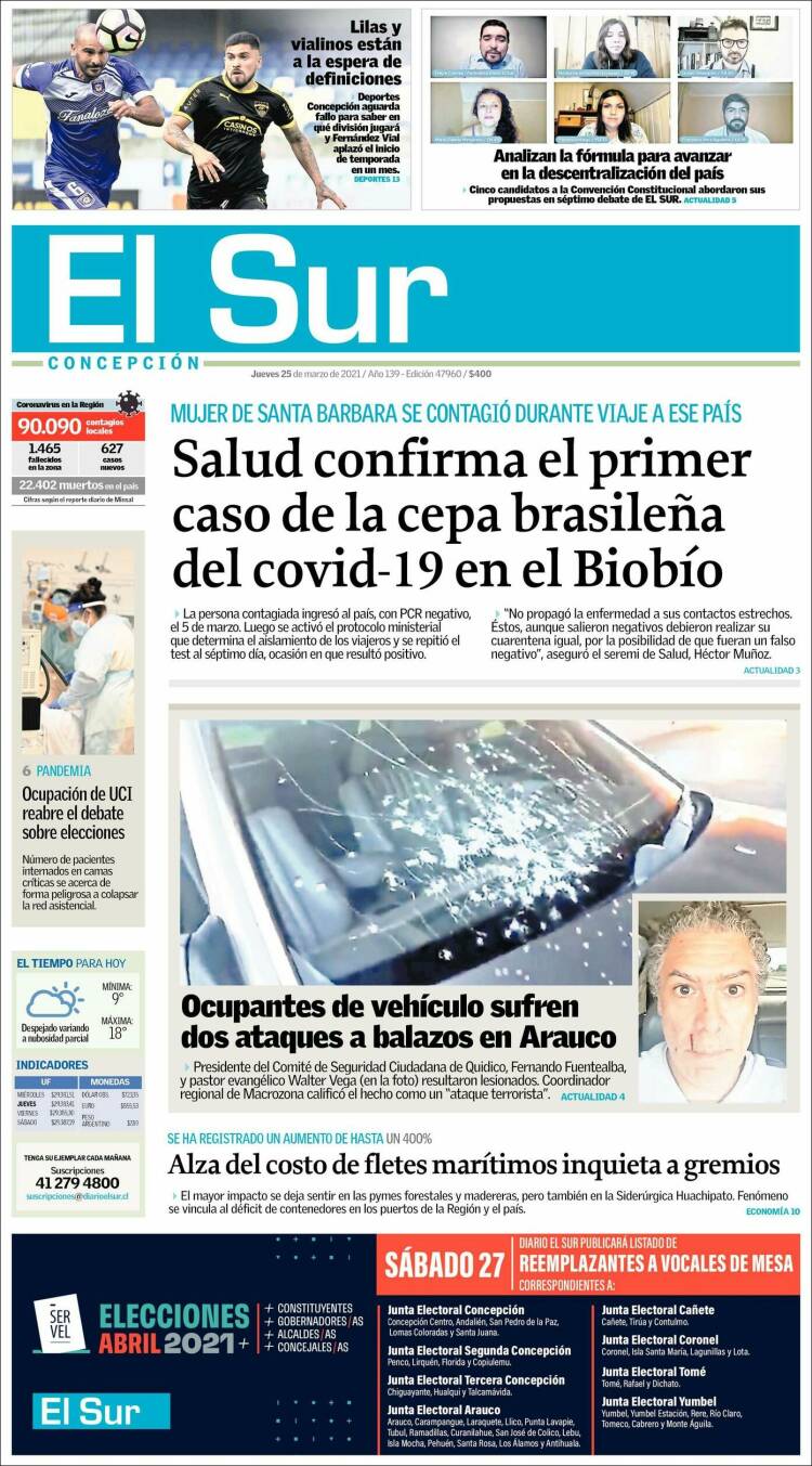 Portada de El Sur (Chile)