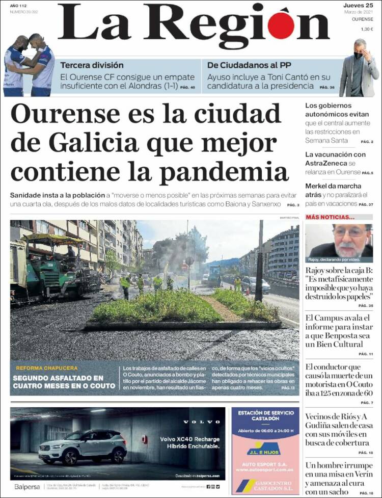 Portada de La Región de Ourense (España)