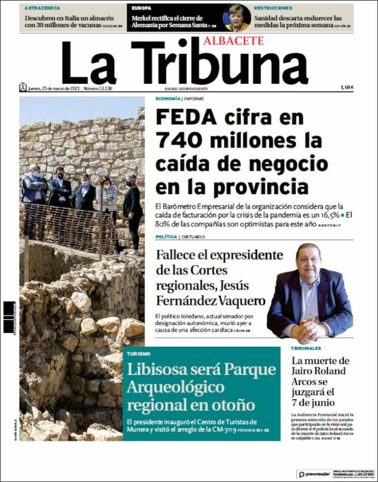 Portada de La Tribuna de Albacete (España)