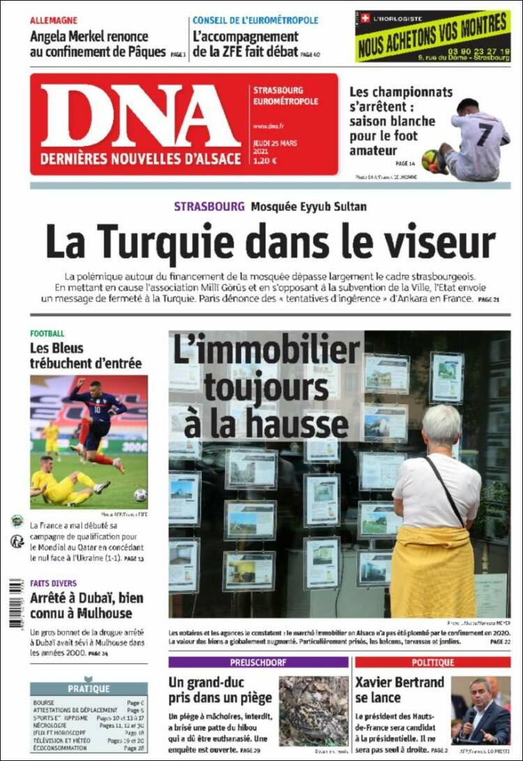 Portada de Les Dernières Nouvelles d'Alsace (Francia)