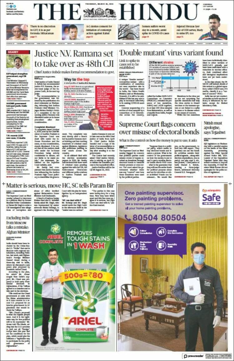 Portada de The Hindu (India)