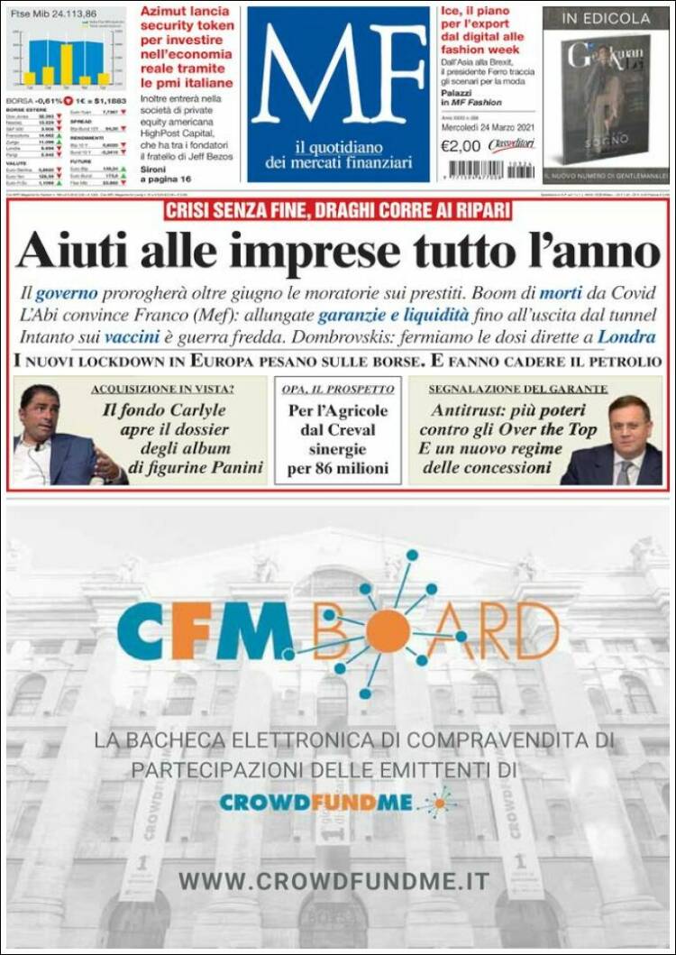 Portada de Milano Finanza (Italia)