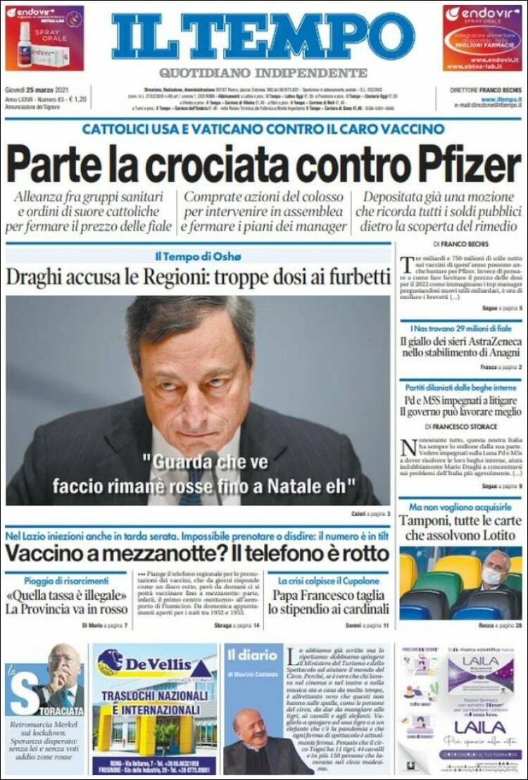 Portada de Il Tempo (Italia)