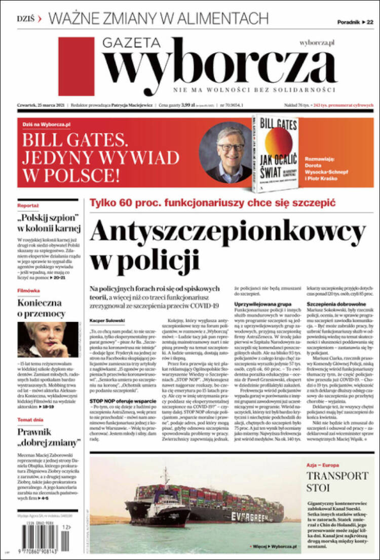 Portada de Gazeta Wyborcza (Polonia)