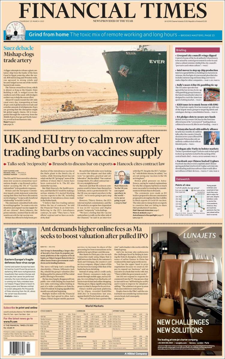 Portada de Financial Times (Reino Unido)