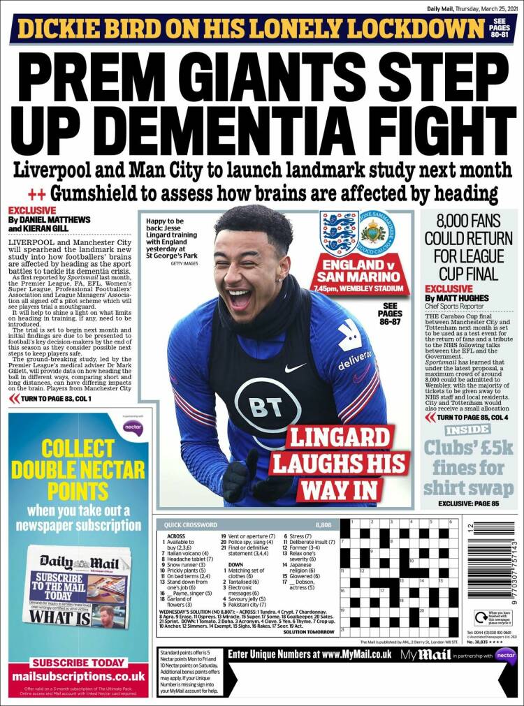 Portada de Daily Mail Sport (Reino Unido)