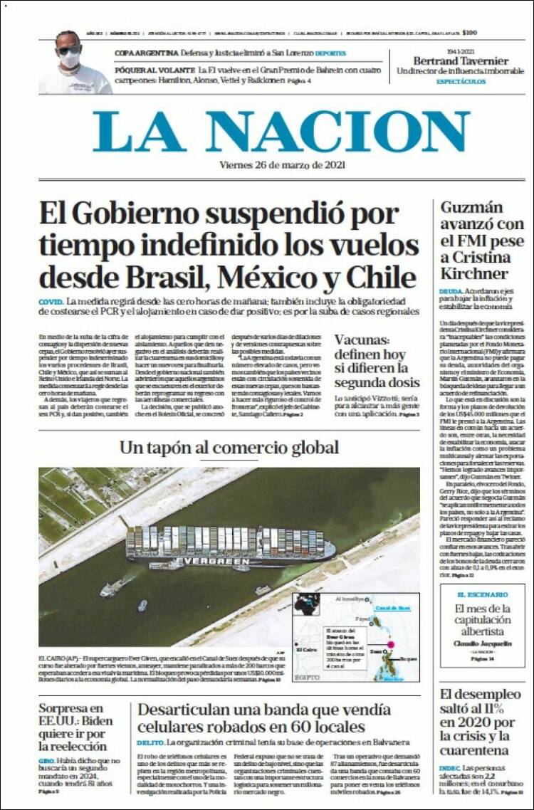 Portada de La Nación (Argentina)