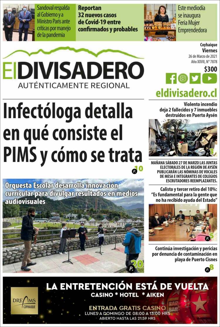 Portada de Diario El Divisadero (Chile)