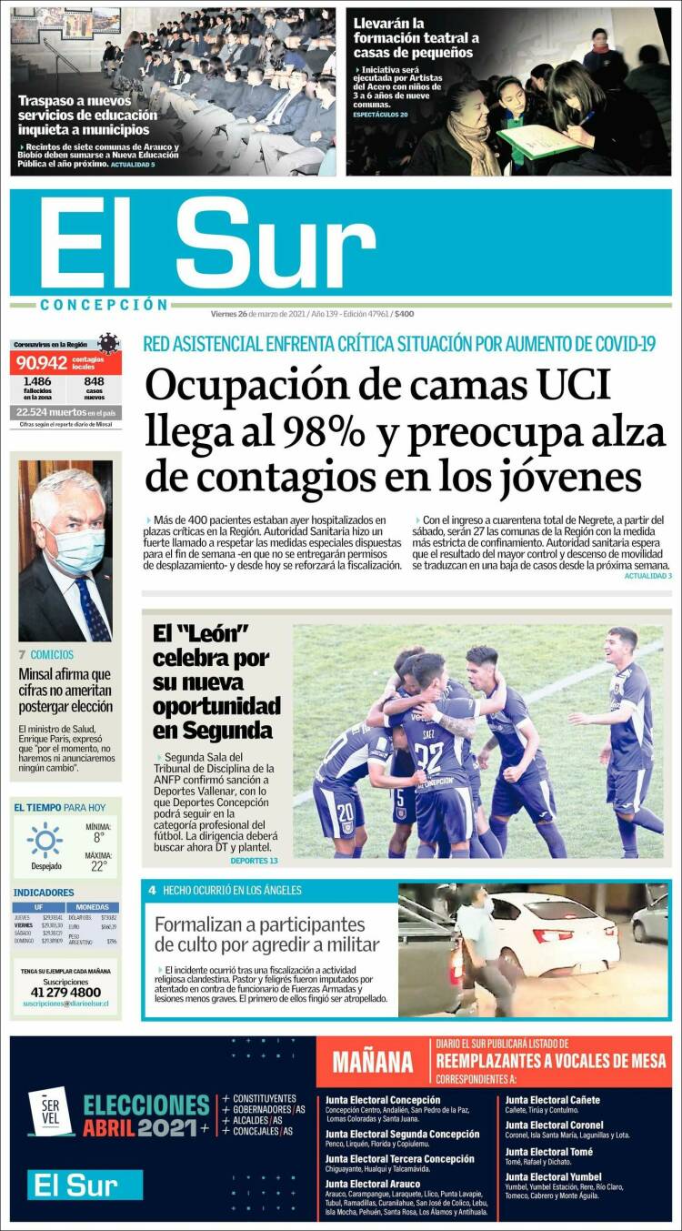 Portada de El Sur (Chile)