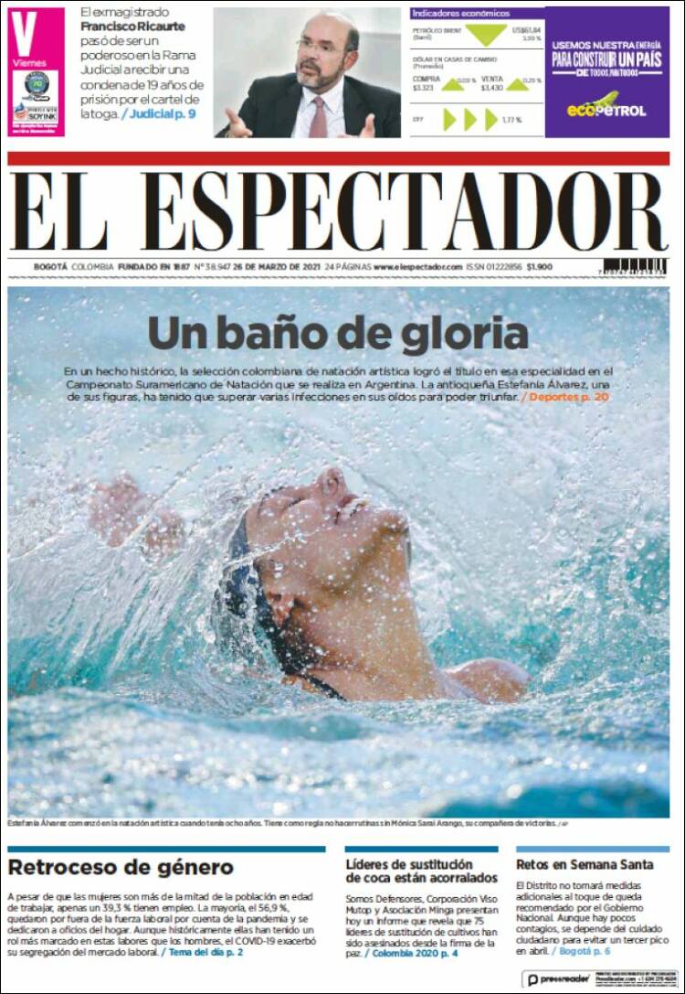 Portada de El Espectador (Colombia)