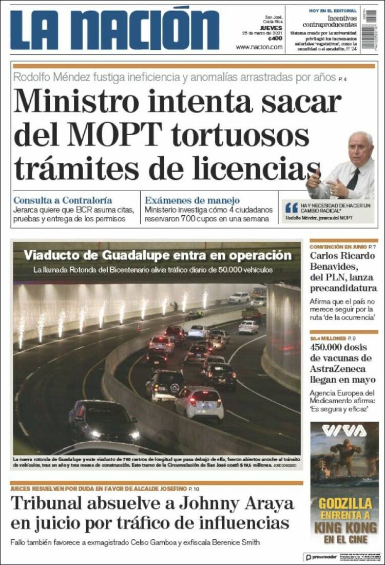 Portada de La Nación - Costa Rica (Costa Rica)