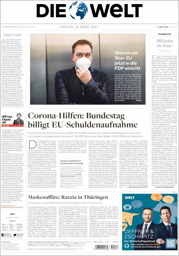 Portada de Die Welt (Alemania)