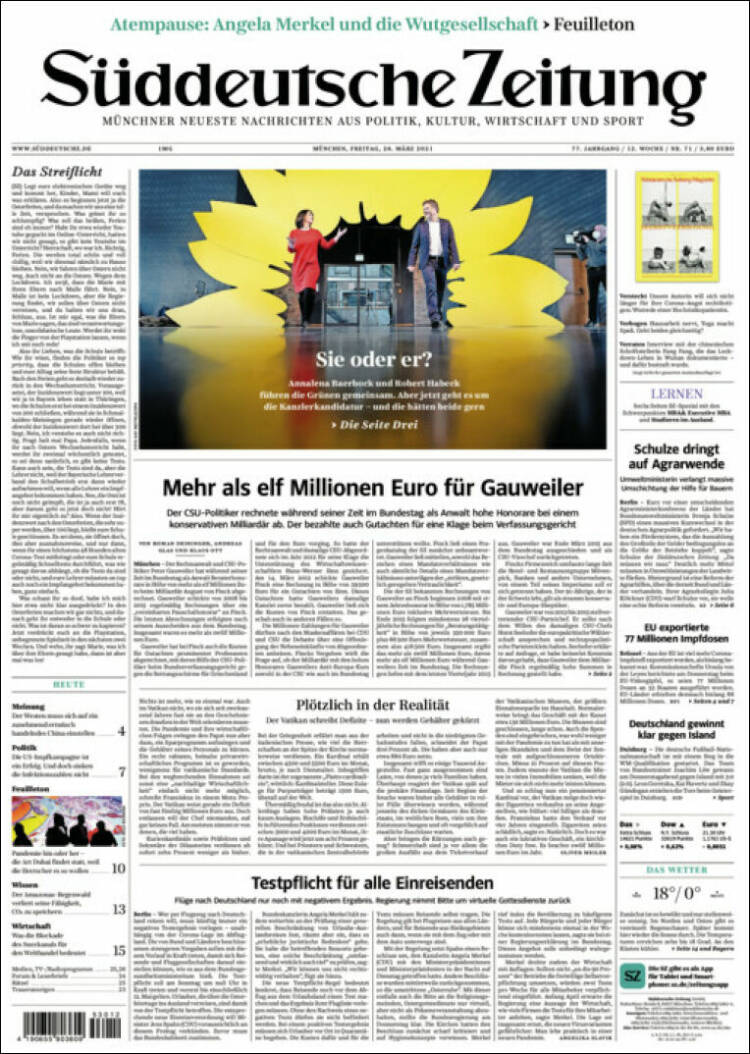 Portada de Sueddeutsche (Alemania)