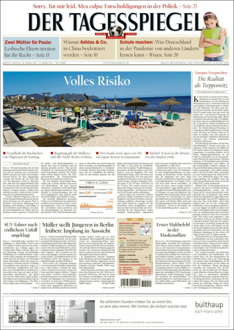 Portada de Der Tagesspiegel (Alemania)