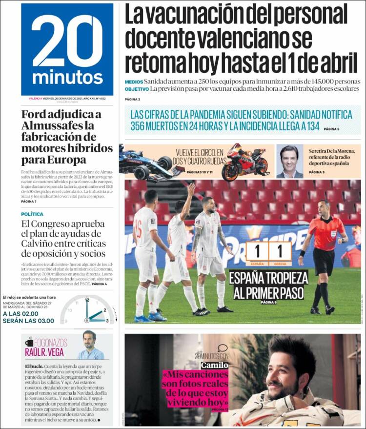 Portada de 20 Minutos - Valencia (Espa&ntilde;a)
