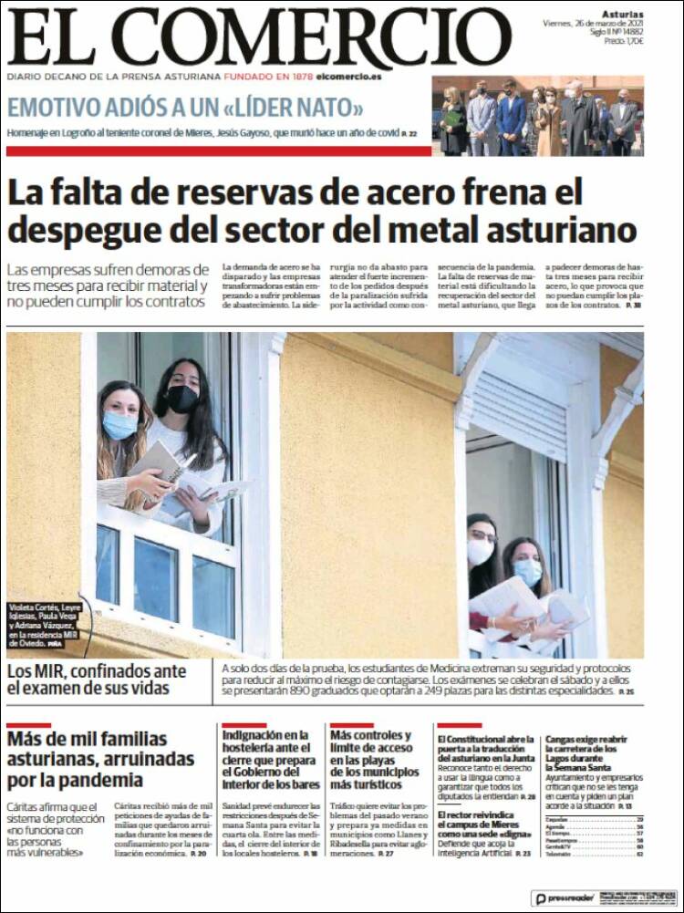 Portada de El Comercio (Espa&ntilde;a)