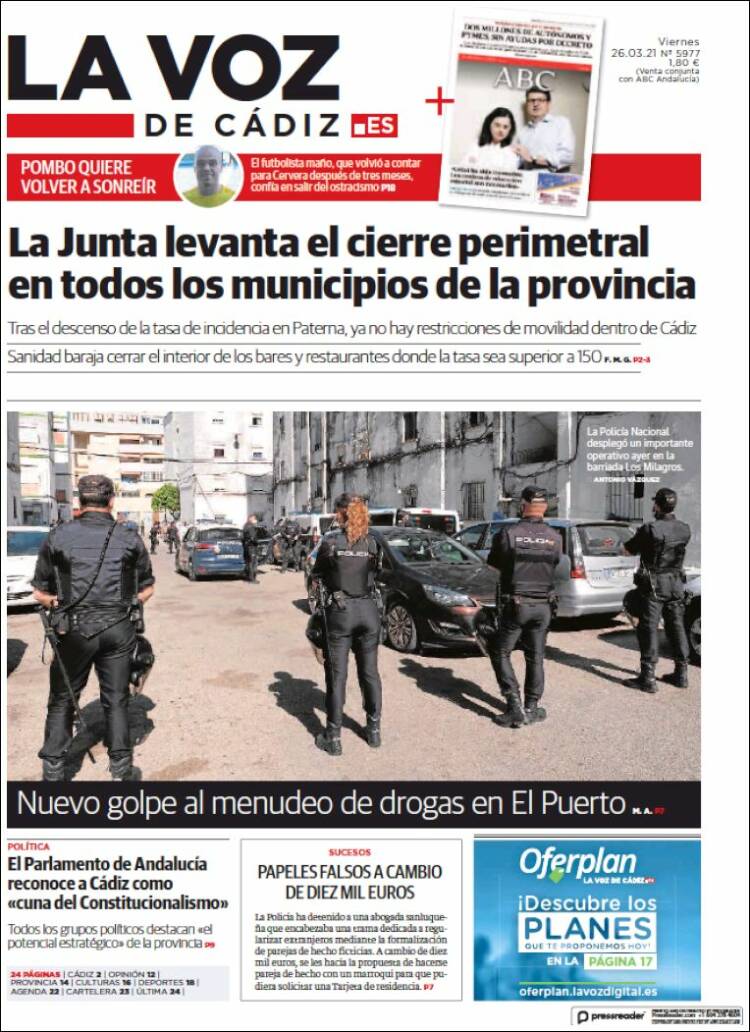 Portada de La Voz de Cádiz (Espa&ntilde;a)