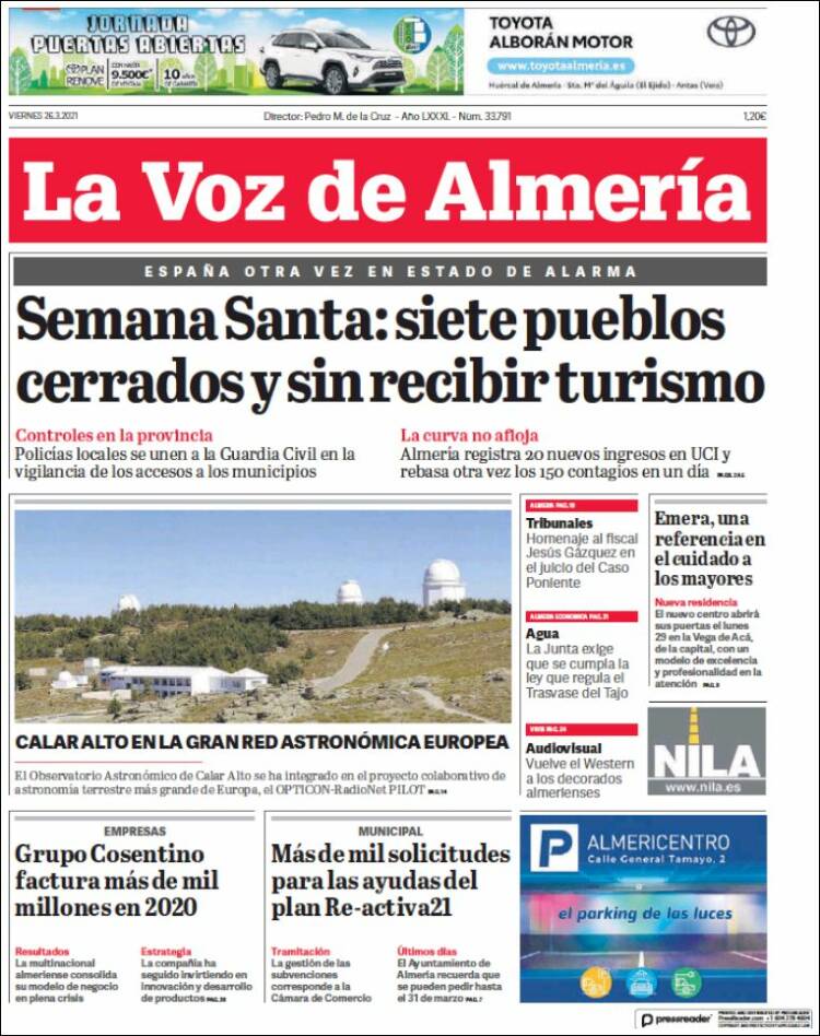 Portada de La Voz de Almería (Espa&ntilde;a)