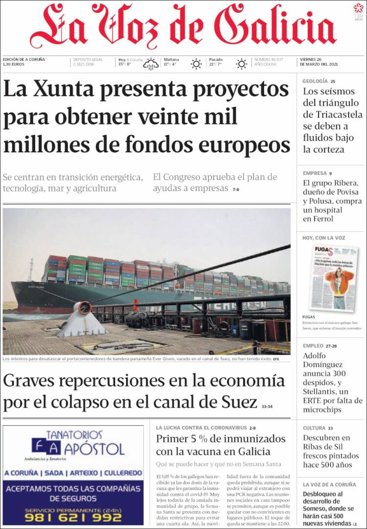 Portada de La Voz de Galicia (Espa&ntilde;a)