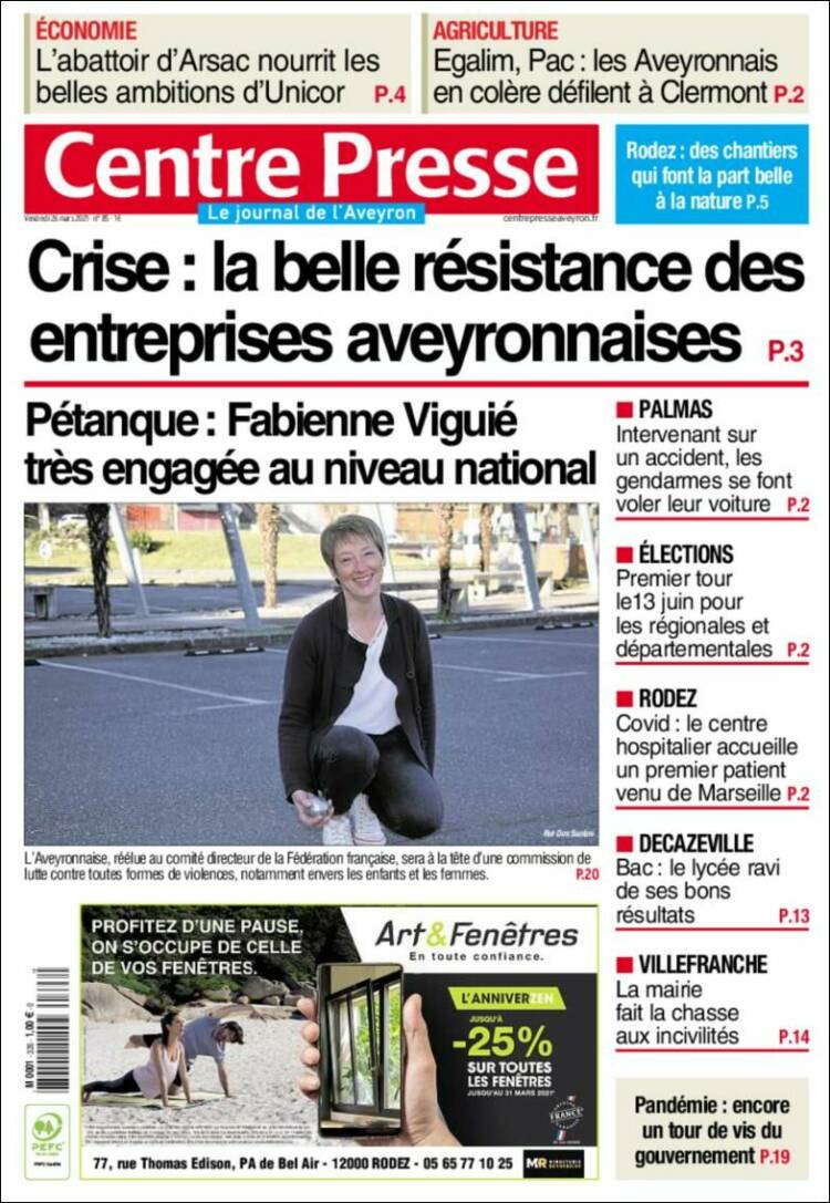 Portada de Centre Presse (Francia)