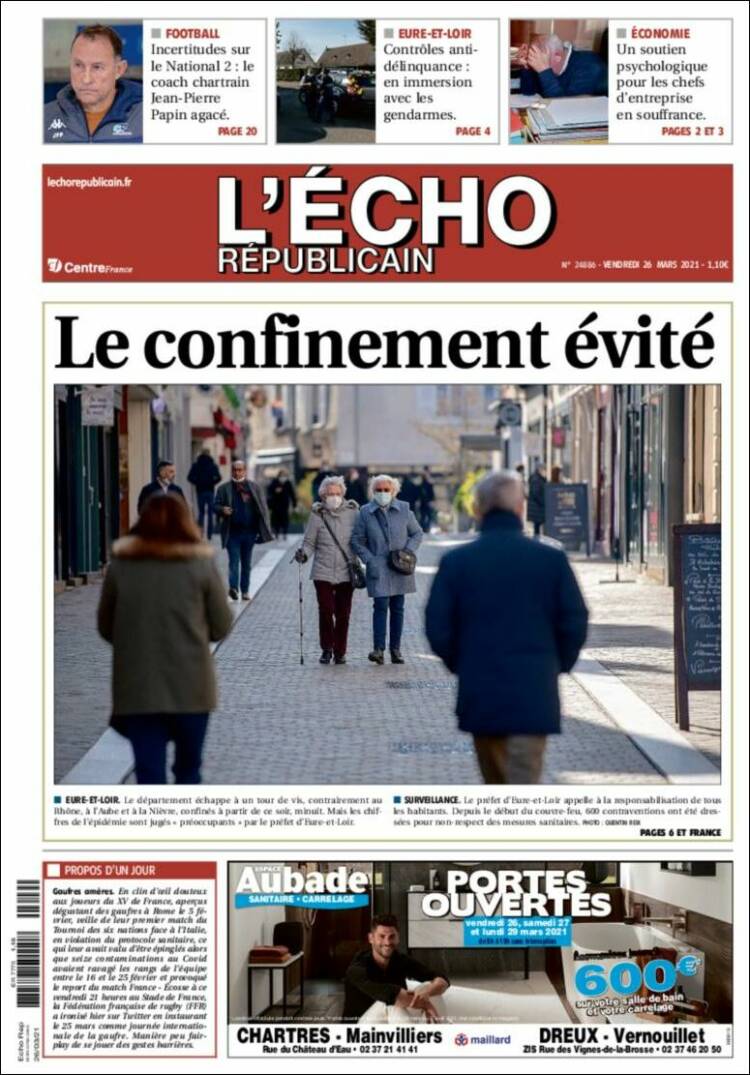 Portada de L'Echo Républicain (Francia)