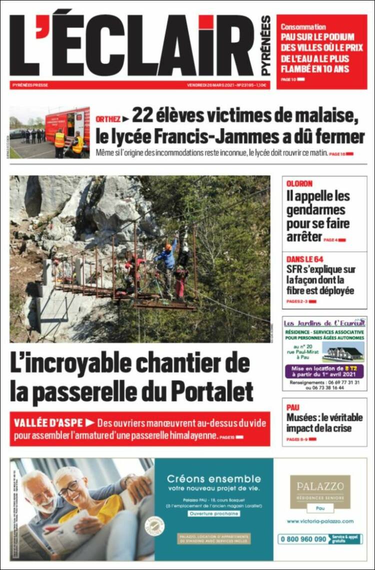 Portada de L'Eclair des Pyrénées (Francia)